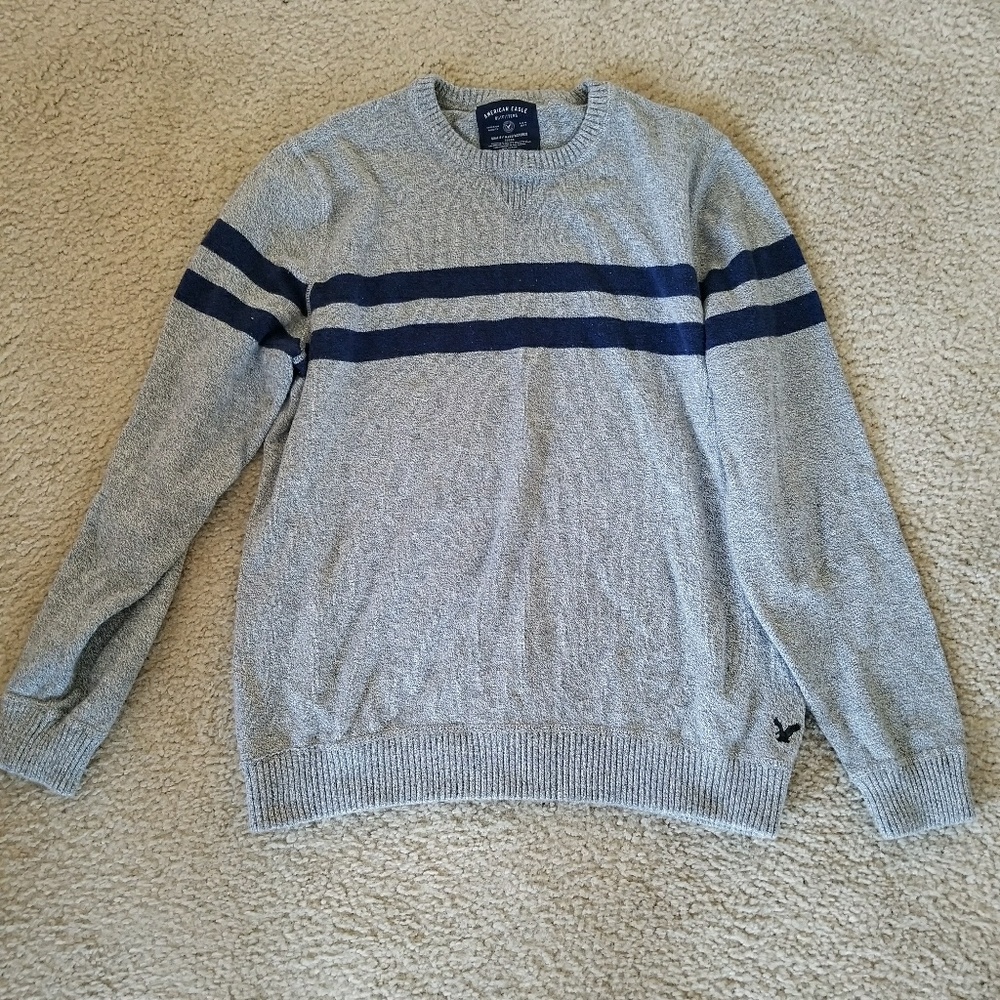 American Eagle Grey w/ Blue Striped Sweater